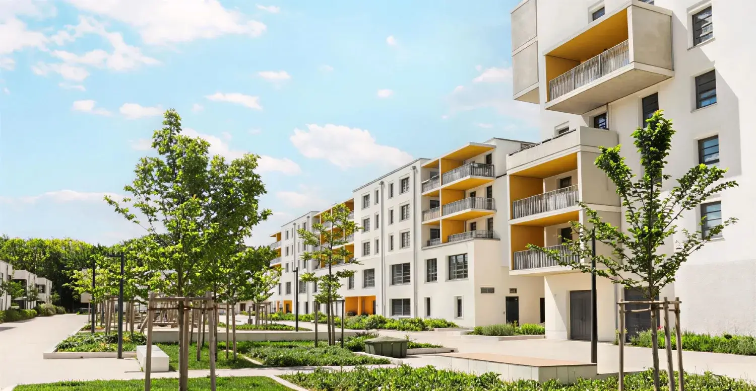 Modern apartment complex with clean design and landscaped surroundings, symbolizing a strong business foundation before growth